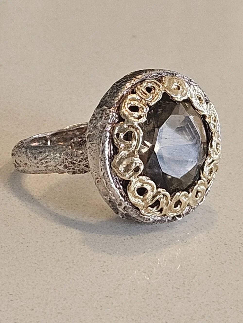 Vintage Gucci Two-Tone 14k Yellow Gold Sterling Silver Gemstone Ring Sz 6
